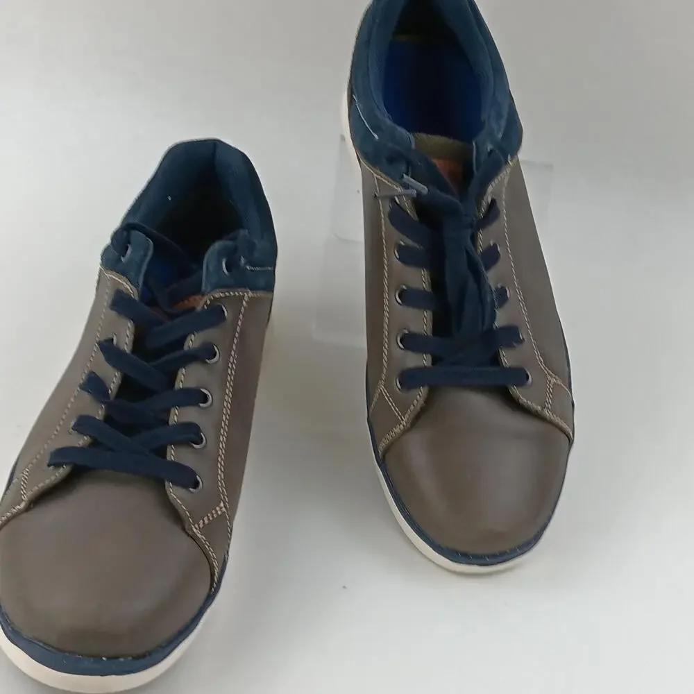 Leather Shoes Mens Size 13 Gray Navy Casual Comfort Lace Up Low Top Sneakers